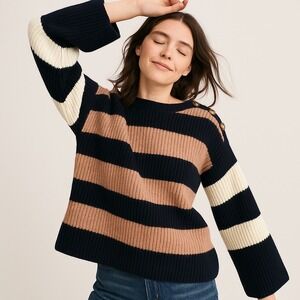 Madewell Calloway Black Striped Merino Wool Blend Sweater Women's XS‎ Button